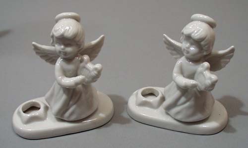 Porcelain Christmas Angle candle holder pair