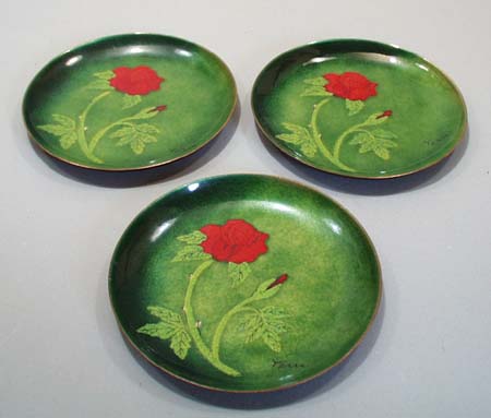 Bovano Cheshire Copper enamel rose dish set of 3 signed by Terri