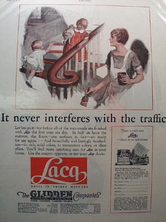 Glidden Laca Dries in 30 minutes Ad 1927