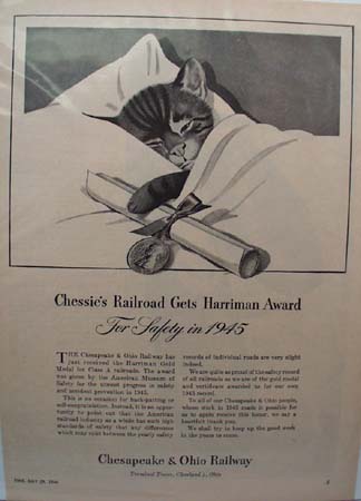 Chesapeake & Ohio RR Chessie's Award Ad 1946