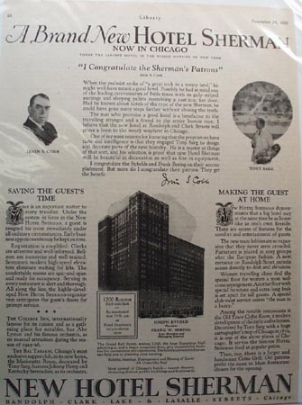 Hotel Sherman Saving Guest's Time Ad