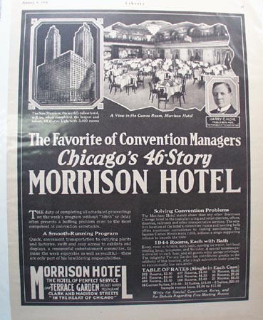 Morrison Hotel Favorite of Convention Mgrs.Ad 1929