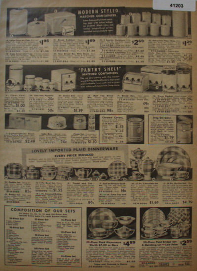 Sears Plaid Dinnerware And Containers 1938 Ad