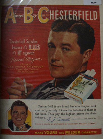 Chesterfield Cigarettes 1949 AD with Dennis Morgan