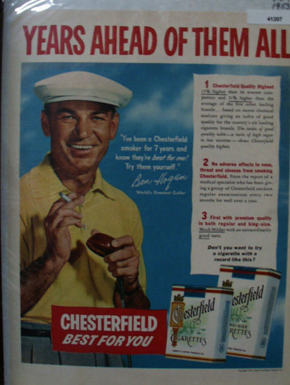Chesterfield Cigarettes 1953 Ad with Ben Hogan