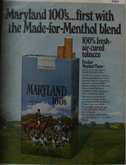 Maryland 100s Cigarettes 1970 Ad