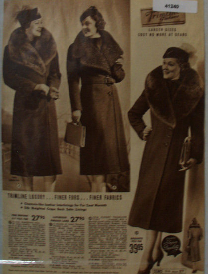 Sears Womens Trimline Coats 1938 Ad finer furs