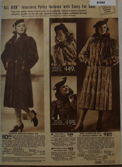 Sears Womens Fur Coats 1938 Ad included dyed muskrat