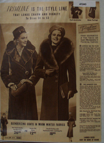 Sears Trimline Womens Coats 1938 Ad