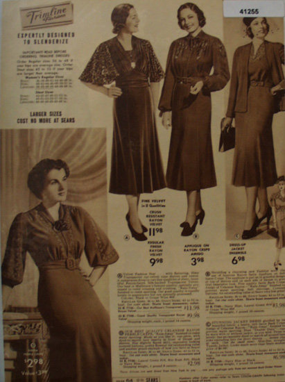 Sears womens Trimline Fashions Dresses 1938 Ad