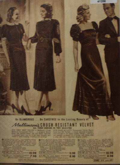 Sears Womens Velvet Dresses 1938 Ad