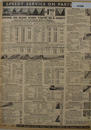 Sears Farm Related Mower Parts