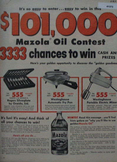 Mazola Refined Cooking Oil 1956 Ad
