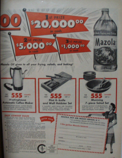 Mazola Refined Cooking Oil 1956 Ad