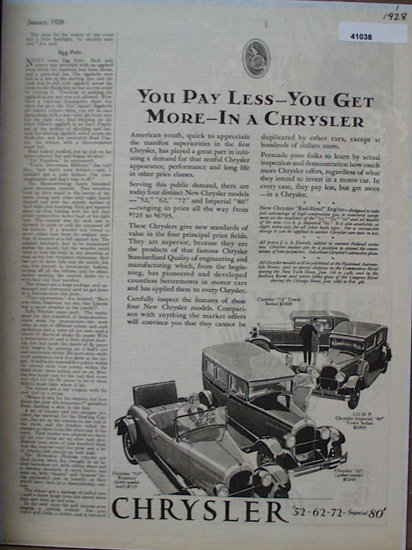Chrysler Cars 1928 Ad