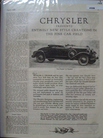Chrysler Cars 1928 Ad