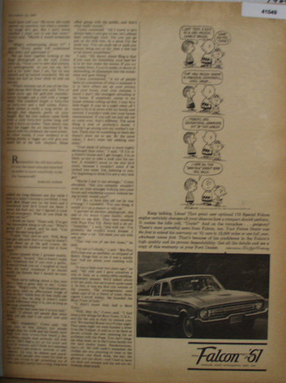 Ford Falcon And Charlie Brown 1960 Ad