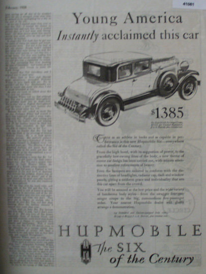 HupMobile The Six Of The Century Car 1928 Ad