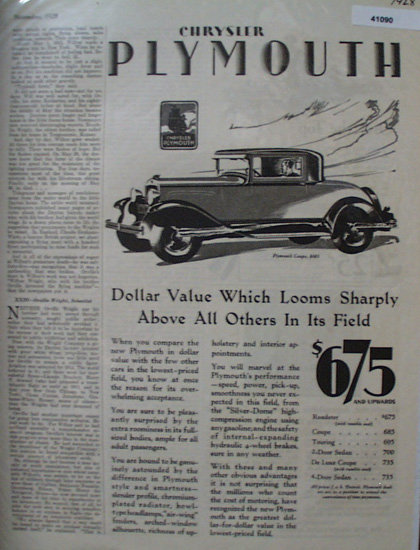 Chrysler Plymouth Car 1928 Ad