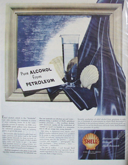 Shell Research November 20, 1948 ad states Pure Alcohol from Petroleum