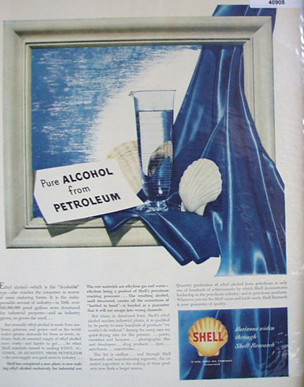 Shell Research November 20, 1948 ad states Pure Alcohol from Petroleum