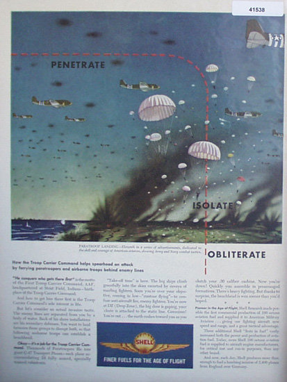 Shell Finer Fuels 1944 Ad parachuters