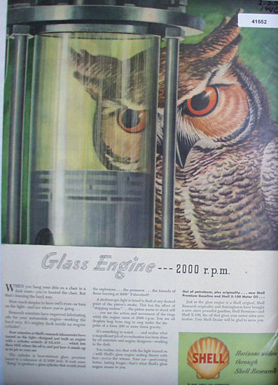 Shell Oil Glass Engine 1946 Ad owl