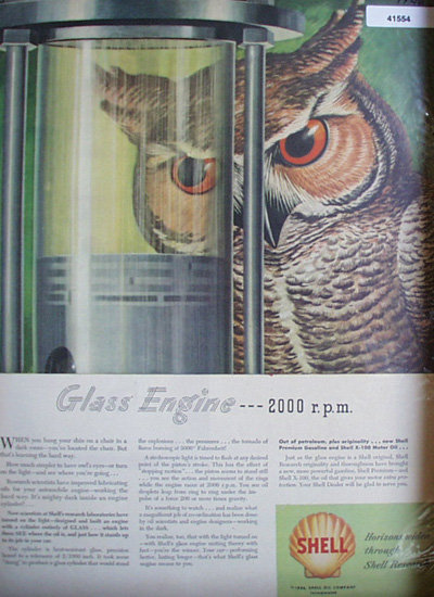 Shell Oil Glass Engine 1946 Ad owl