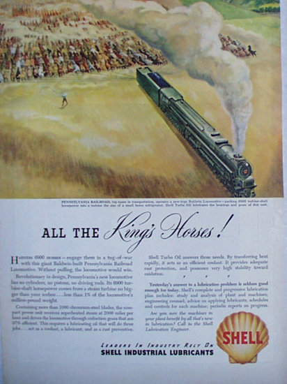 Shell Industrial Lubricants 1946 Ad 6900 horses