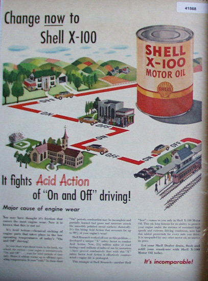 Shell X 100 Motor Oil On And Off Driving 1949 Ad country to city