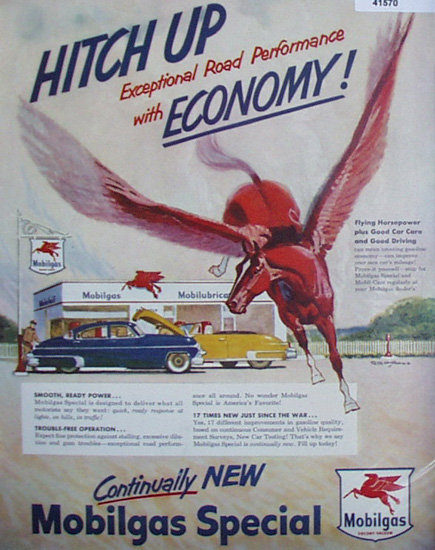 Mobilgas Hitch Up 1950 Ad red horse