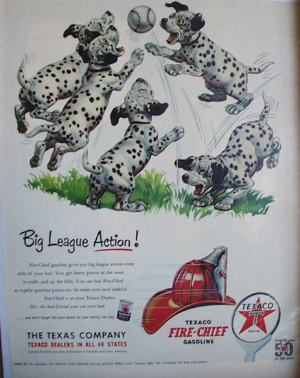 Texaco Fire Chief Gasoline 1952 Ad dalmation puppies