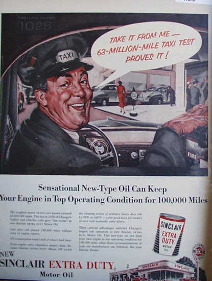 Sinclair Extra Duty Motor Oil 1954 Ad taxi 1028
