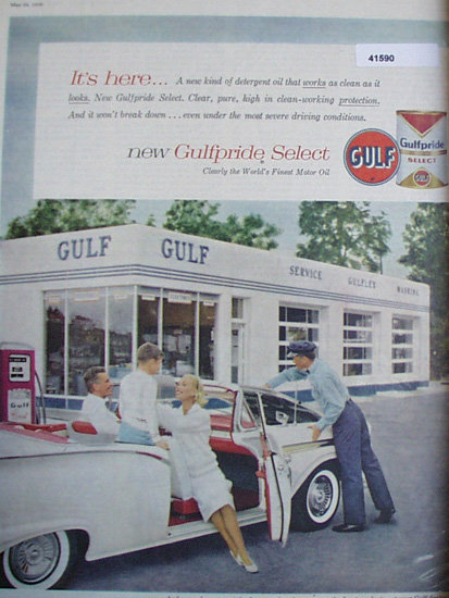 Gulfpride Select Motor Oil 1958 Ad ford convertible