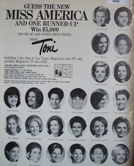 Toni Hair Products Miss America Sweepstakes 1968 Ad