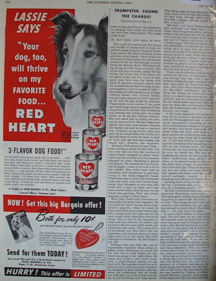 Red Heart Dog Food 1949 Ad with Lassie