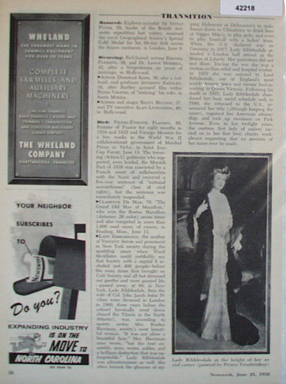 Lady Ribblesdale 1958 Article
