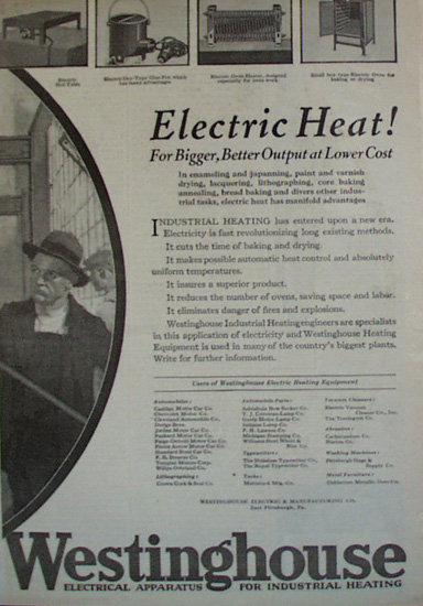 Westinghouse Electrical Industrial Heating 1920 Ad