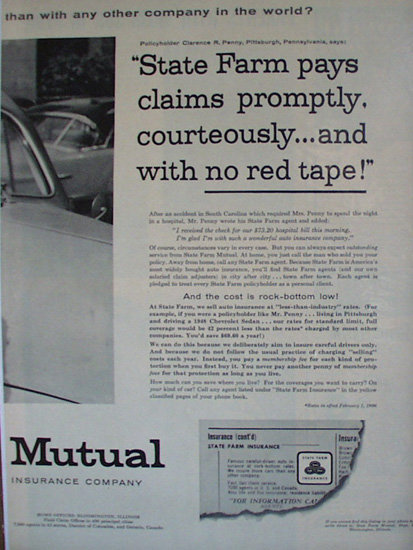 State Farm Insurance 1956 Ad Clarence Penny of PA