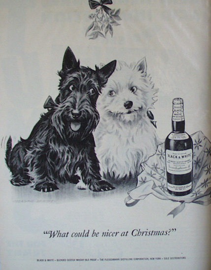Black And White Whiskey 1951 Ad under the mistletoe