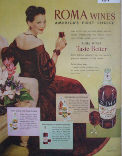 Roma Wines 1948 Ad red velvet dress