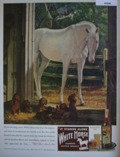 White Horse Blended Scotch Whisky 1946 Ad with puppies