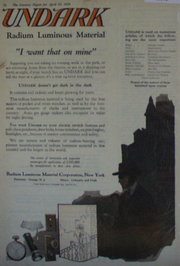 Undark Radium Luminous Material 1920 Ad