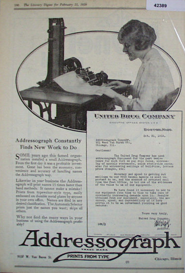 Addressograph Co. 1920 Ad