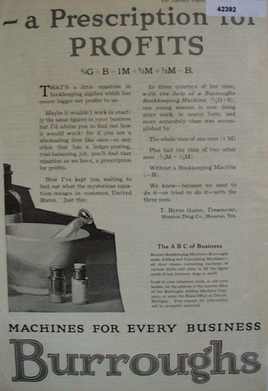 Burroughs Adding Machine Co. 1920 Ad