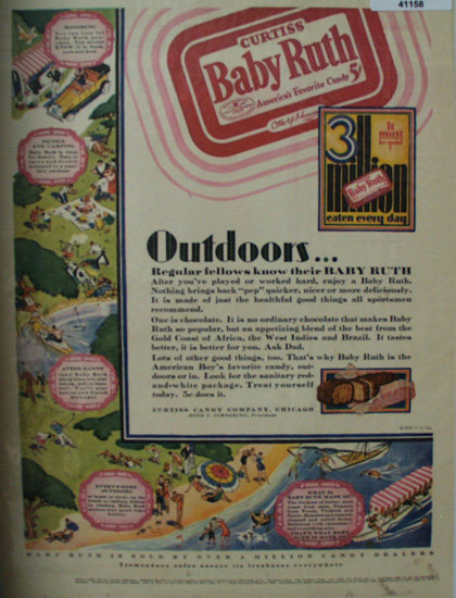 Curtiss Baby Ruth Candy 1928 Ad