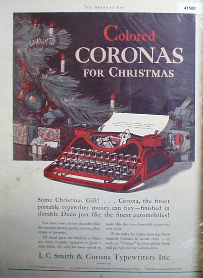 Colored Corona Typewriter 1927 Ad