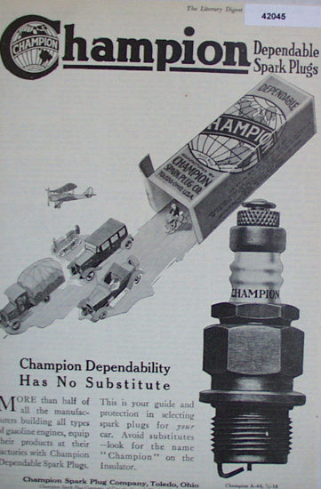 Champion Dependable Spark Plugs 1920 Ad
