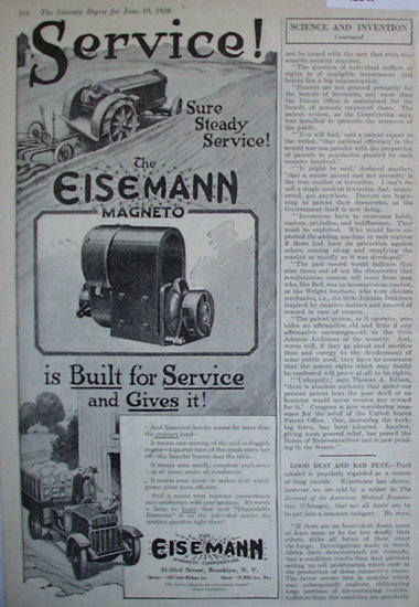Eisemann Magneto Corporation 1920 Ad