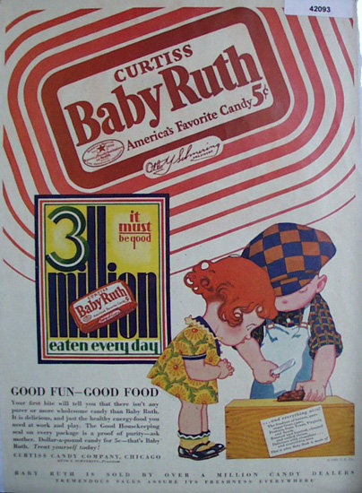 Curtiss Baby Ruth Candy 1928 Ad